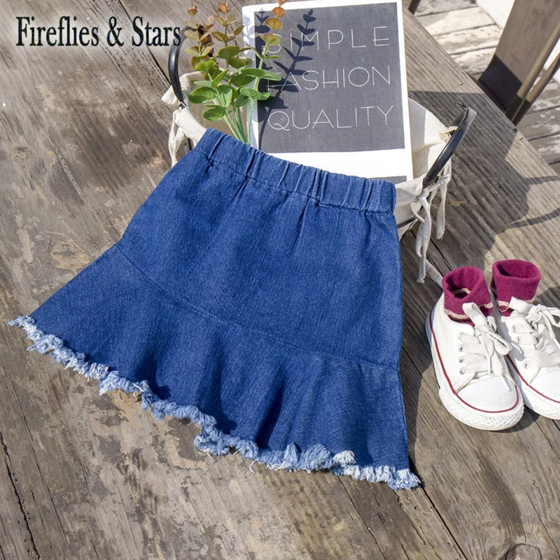 Летняя джинсовая юбка для девочек детская детские юбки модные низы с бахромой