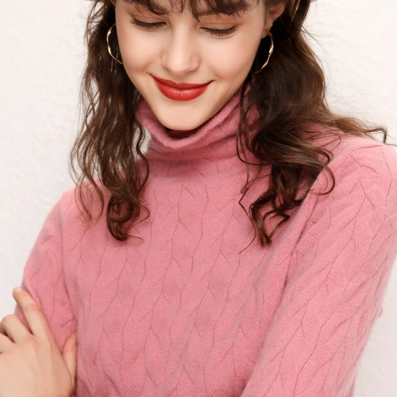 Кашемировый свитер для женщин вязаный пуловер с высоким воротом и длинным