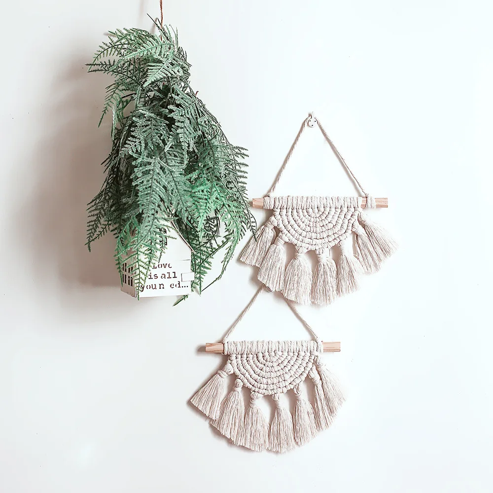 

Бежевый макраме кисточки подвесные (25x20 см) хлопчатобумажный Плетеный настенный гобелен ручной работы в стиле бохо декорация на стену для г...