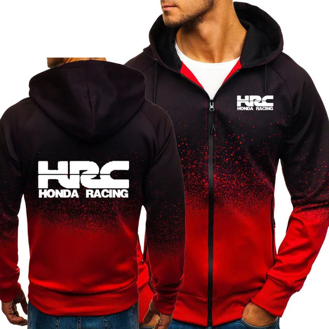 

Jacket Men HRC race motorcycle Car Logo Print HipHop Harajuku Gradient color Hooded Sweatshirts Mens zipper Hoodies Man Clothing