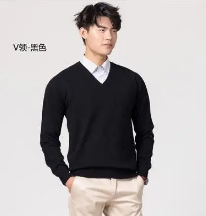 black v-neck Осень-зима, кашемировый хлопковый мужской свитер, трикотажное платье-свитер, hombre pull homme Hiver, пуловер, мужские вязаные свитера J697 - Цвет: black v-neck
