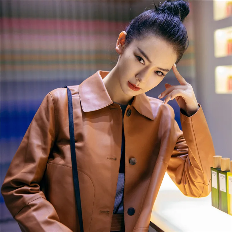 2021 genuine leather women short natural sheepskin coats jacket loose fashionable casual streetwear high quality chaqueta cuero