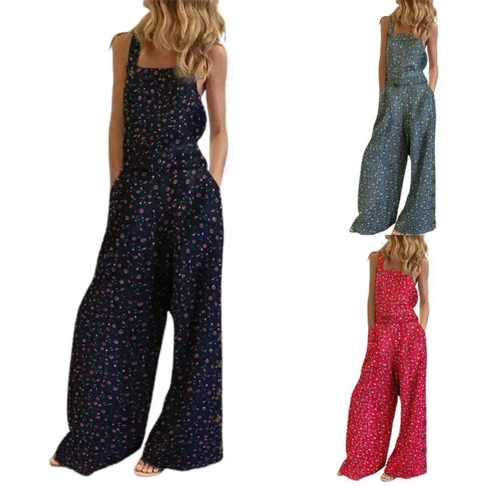 

Wide Leg Pants Jumpsuits Rompers Ladies Casual Romper Office Wear Floral Print Sling Backless Loose Jumpsuit for Going Out Pants