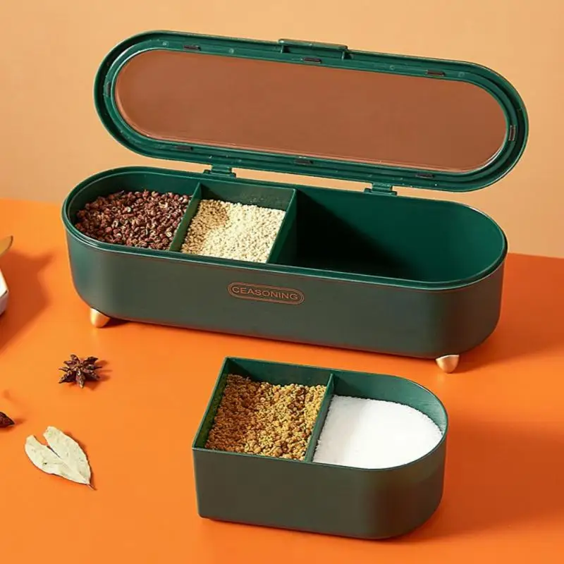 

Kitchen 4 Grid Seasoning Box With Lid Salt Jar Storage Organizer Spice Seasoning Containers Kitchen Supplies Household Spice Jar
