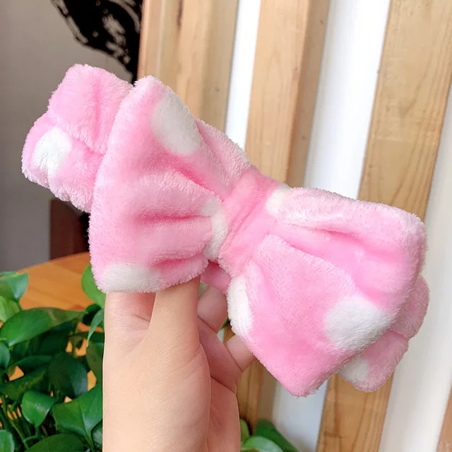 pink dot Новинка, мягкие бантики из кораллового флиса с надписью «OMG» для женщин и девочек, милые повязки для волос, повязки для волос, головные уборы, аксессуары для волос - Цвет: pink dot