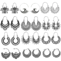 huatang vintage hollow mandala flowers earrings for women antique silver color geometric drop earrings indian jewelry brincos