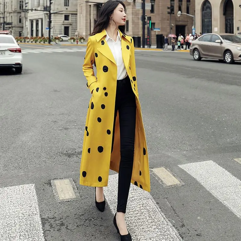 Осенняя ветровка Женская длинная новая желтая тренчкот в британском стиле