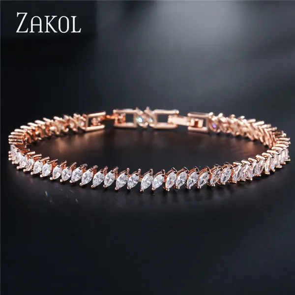ZAKOL Новое поступление прозрачный белый AAA Marquise Cut Циркон Кристалл браслет моды браслеты для женщин Свадебная вечеринка ювелирные изделия FSBP155 - Окраска металла: Rose Gold Color