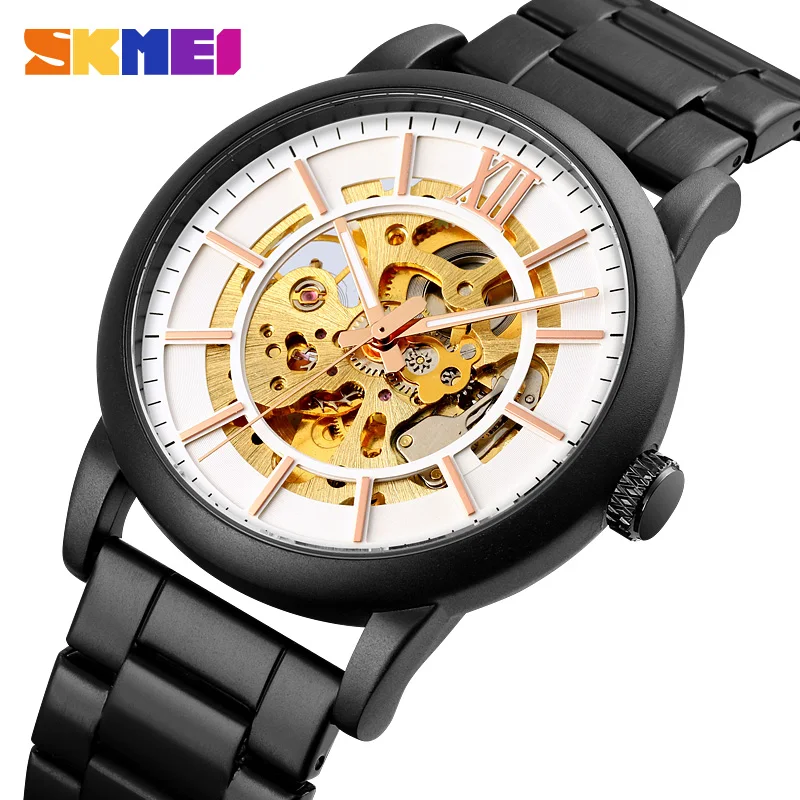 

Luxury Brand SKMEI Wristwatch Fashion Automatic Watch Business Steel Men's Watches Skeleton Hollow Dial Clock Waterproof Hour