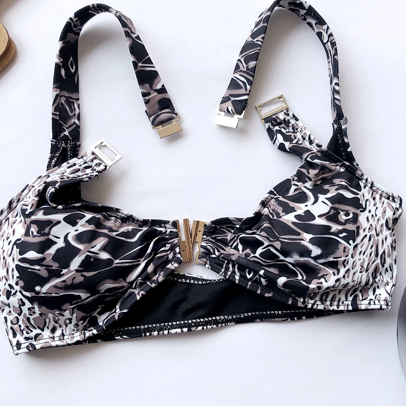 Женский купальник с чашкой черный леопардовый комплект бикини высокой талией