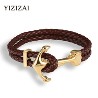 yizizai new arrival hope anchor leather bracelet men stainless steel charm bracelets wristband fashion jewelry navy style