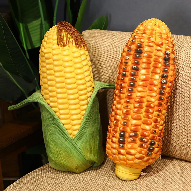 

45-60cm Real life Corn Plush Toys Simulation Plant Grilled Corn with Leaf Pillow Creative Stuffed Soft Dolls Funny Birthday Gift