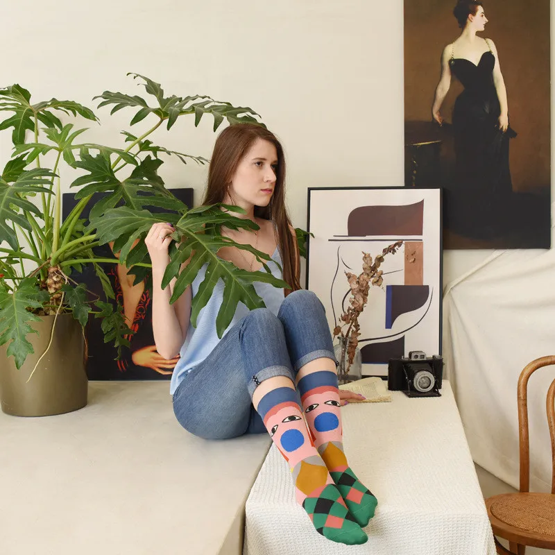 Большой Размеры с цветочным принтом женские носки забавными из мультфильма