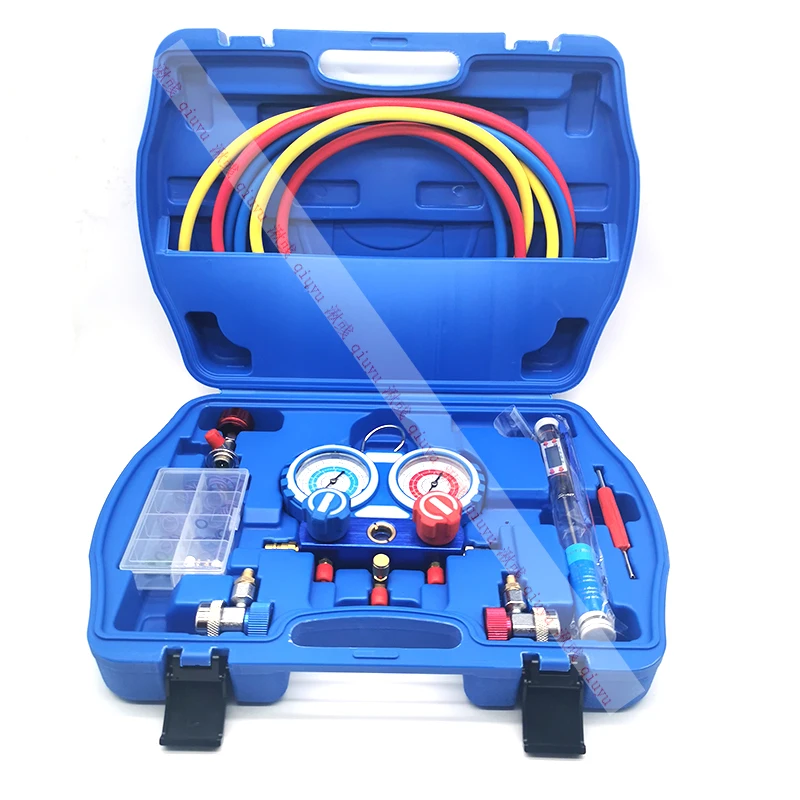 Double Valve Pressure Gauge Car Air Conditioning Refrigerant Freon with Seal Rings Diagnostic Repairing Tool Kit