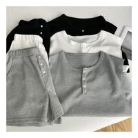 shorts sets summer cotton sets women casual two pieces short sleeve t shirts and high waist short pants solid outfits tracksuit