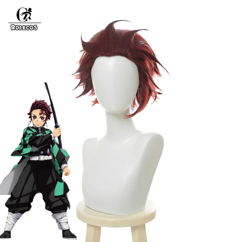 ROLECOS Demon Slayer косплей парик Tanjirou Kamado Косплей головные уборы Kimetsu no Yaiba 25 см мужские