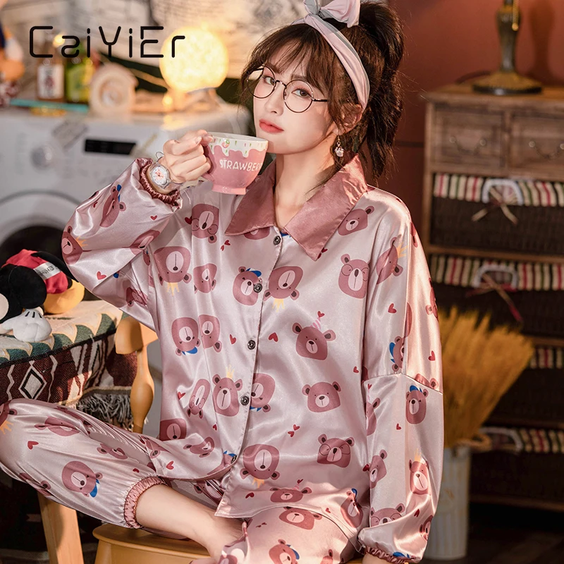 

Пижама женская из шелка, с отложным воротником, розового цвета