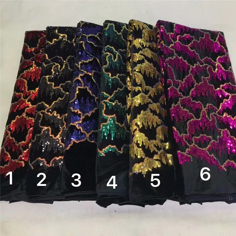 

African Net Lace Velvet Fabric 2020 gold High Quality Lace French Nigerian Mesh Sequins Lace Fabrics For Wedding Dress Sewing
