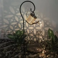 wrought iron hollow out lamp metal solar powered watering can sprinkles light led garden waterproof shower light decoration
