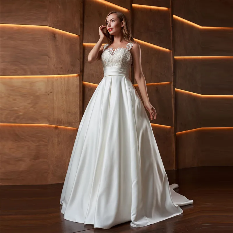 

Женское атласное платье без рукавов, прозрачное ТРАПЕЦИЕВИДНОЕ ПЛАТЬЕ С кружевной аппликацией и пуговицами сзади, платье невесты, весна 2021