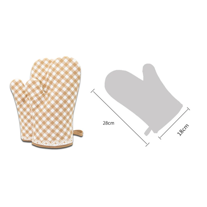 

1PC Plaid Lace Oven Microwave Gloves Kitchen Baking Cooking Heat Resistant Insulation Anti-slip Glove