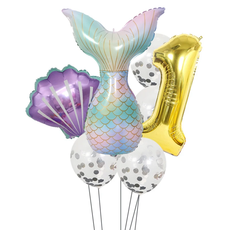 

7pcs/lot Cartoon Mermaid Foil Balloons Set 32inch Number Balloon Birthday Party Baby Shower Decoration Helium Globos Girl Favor