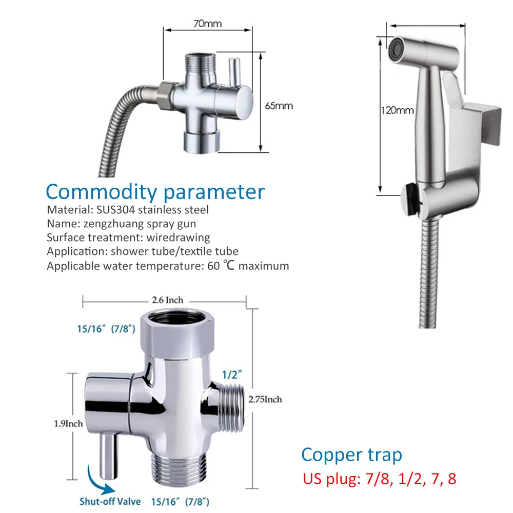 

Handheld Toilet Bidet Sprayer Set Women Cleaning Kit 304 Stainless Steel High Pressure Hand Bidet Faucet Bathroom Shower Head