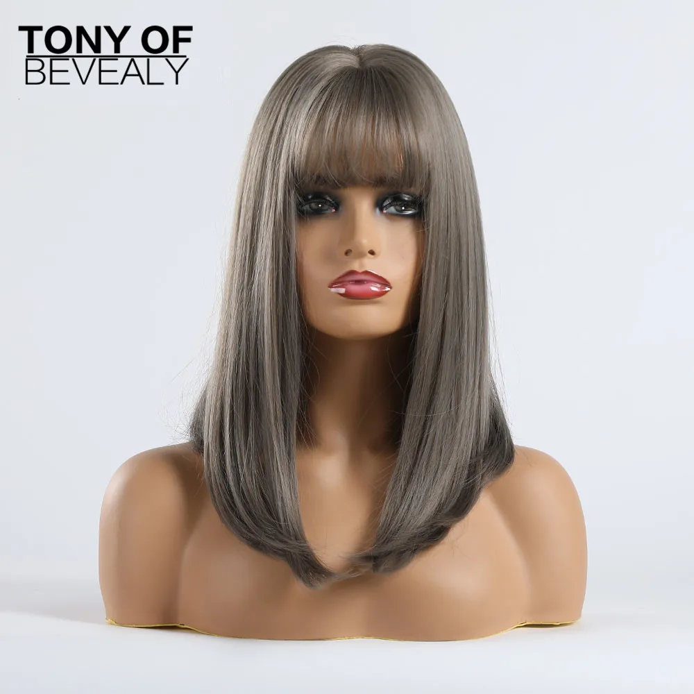 Волнистые синтетические парики средней длины из черных и коричневых волос с