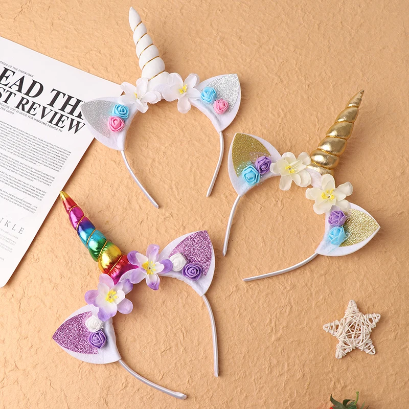 1 шт. Цветочные головные уборы для женщин детей милый цветок Единорог Рог повязка