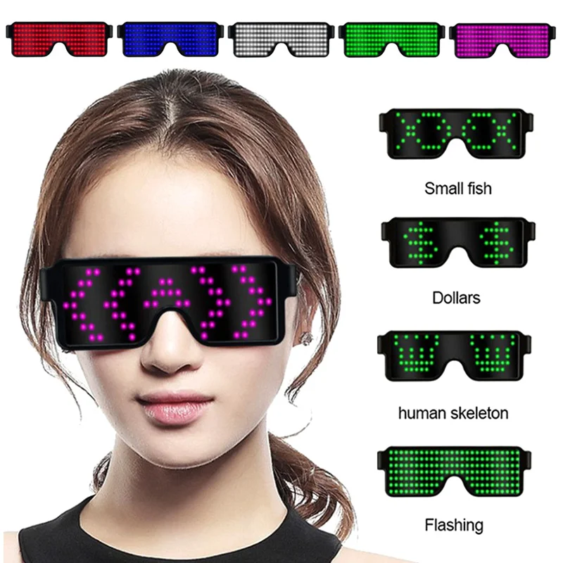 Occhiali a LED occhiali luminosi per feste carica USB vetro al Neon incandescente natale lampeggiante bagliore occhiali da sole forniture di Halloween EL