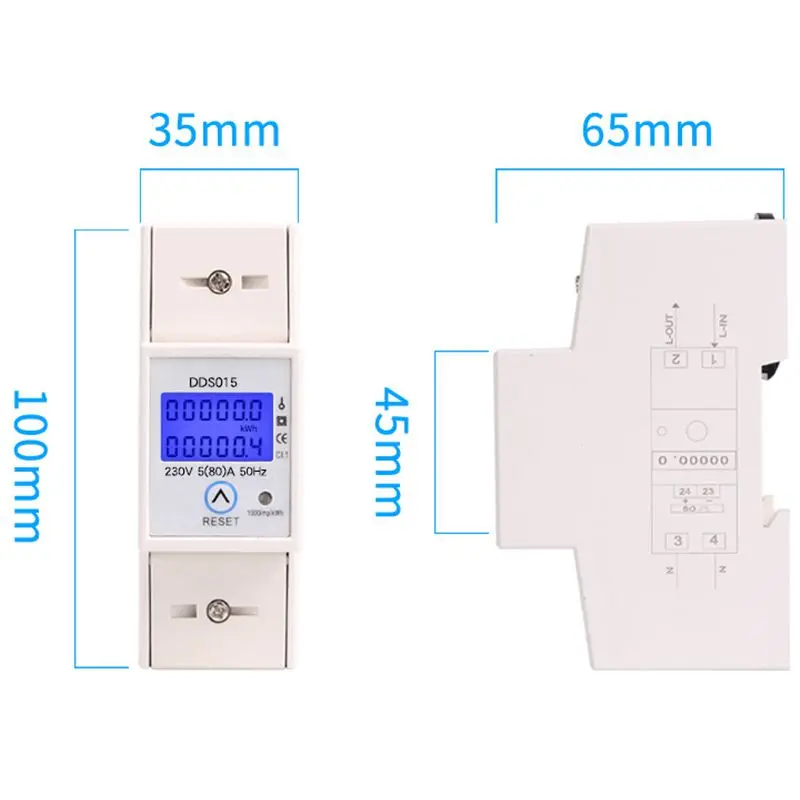 

Din Rail Single Phase Wattmeter Power Consumption Watt Electronic Energy Meter kWh 5-80A 230V AC 50Hz with Reset Function