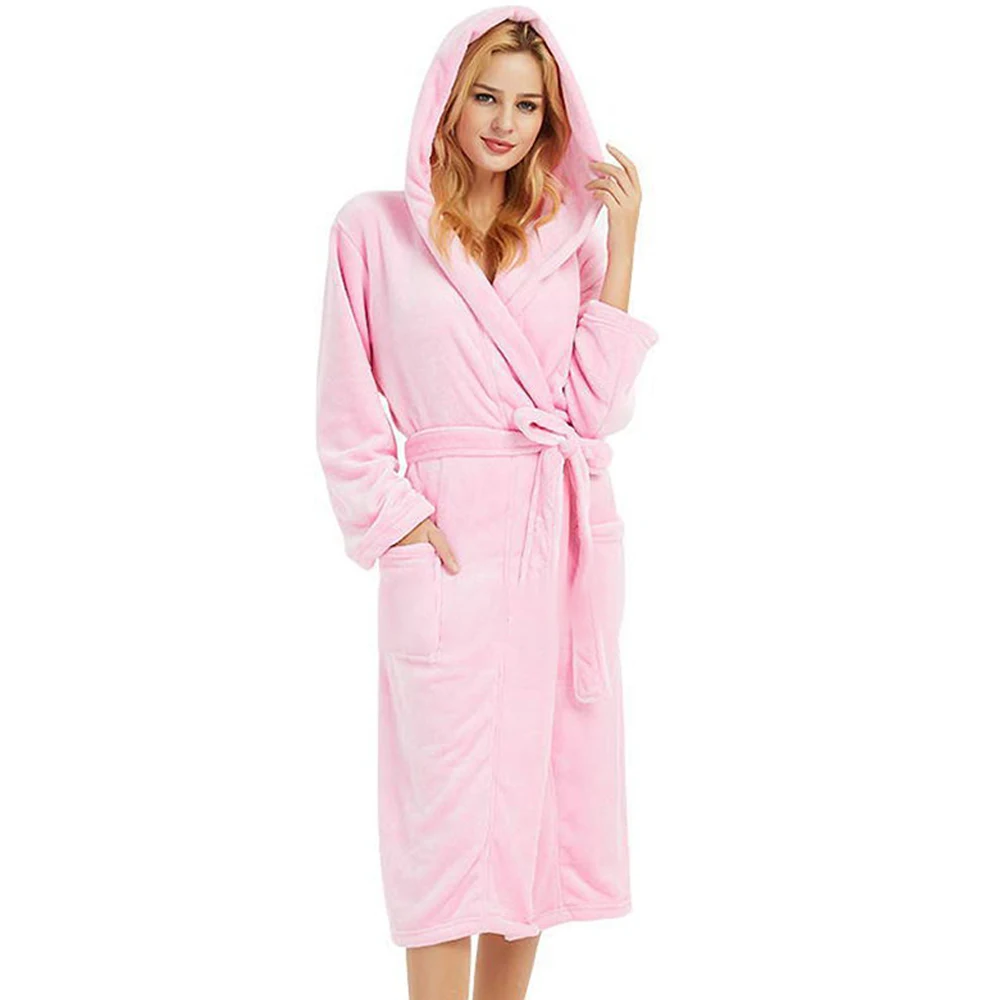 

Robes for Women Fluffy Plush Flannel Hooded Bathrobe Solid Color Women Women Autumn Winter Bath Robe Sleepwear Sleep Tops
