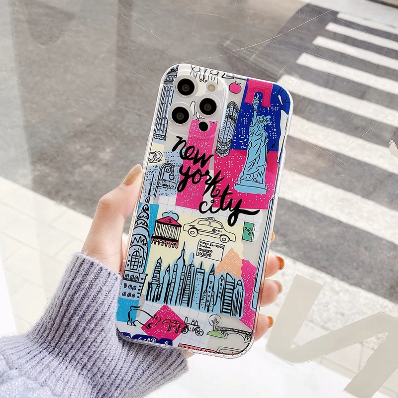 hot travel city eiffel tower paris new york paris statue of liberty case for iphone 7 8 plus 12 11 pro x xs max 13 clear cover free global shipping