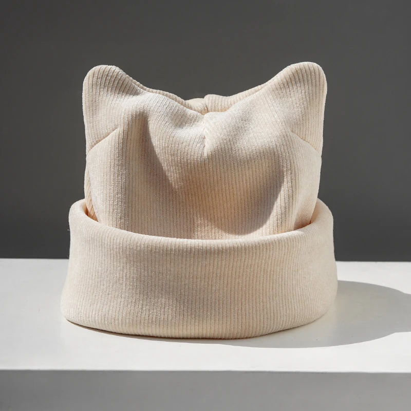 Шерстяные шапки в новом стиле вязаная шапка для женщин с небольшими ушками милые