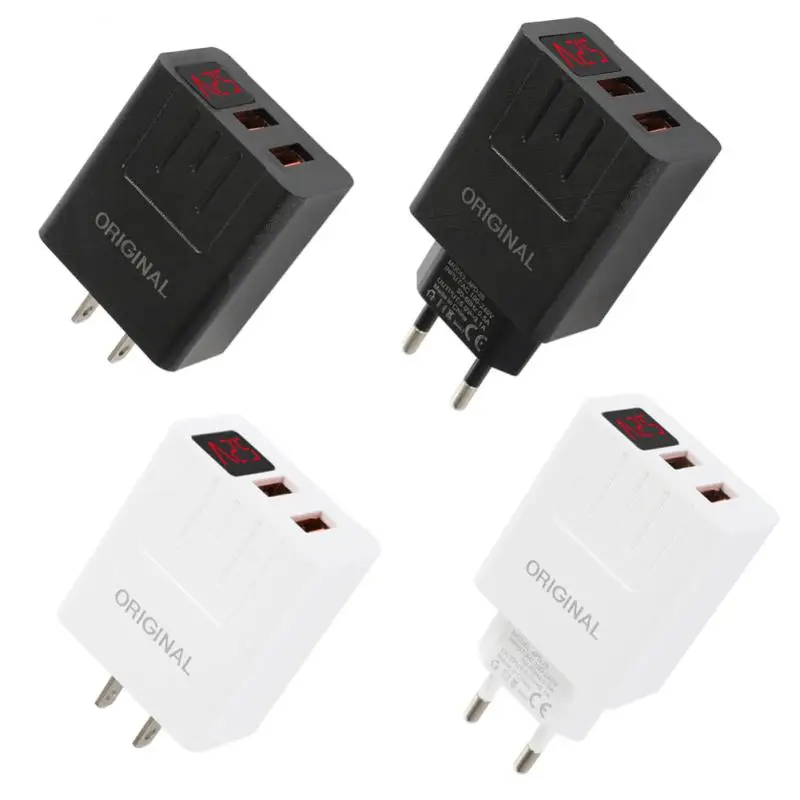 

Smart Travel Charger 2.1A Digital Charger Display 2 Port USB Mobile Phone Accessories Charging ABS Plastic