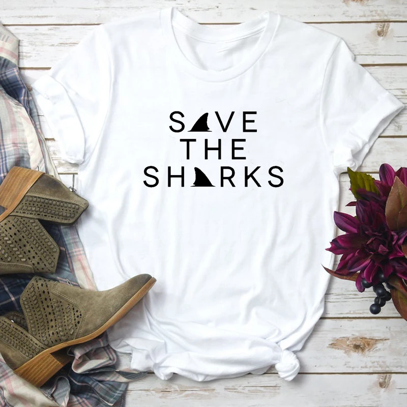 Save The Sharks Tshirt Women Cotton Streetwear Save The Ocean Slogan T-shirt Keep Ocean Blue Tumblr T Shirt 90s Fashion Tops