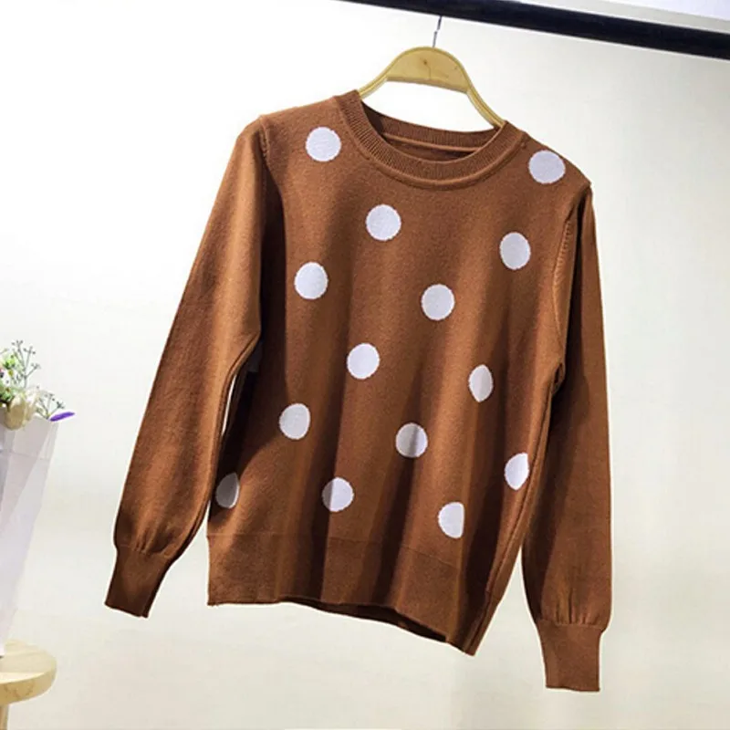 Women Polka Dot Print Sweater Autumn Winter Warm Long Sleeve Knitted Pullover Female Jumper Casual Pull Femme | Женская одежда