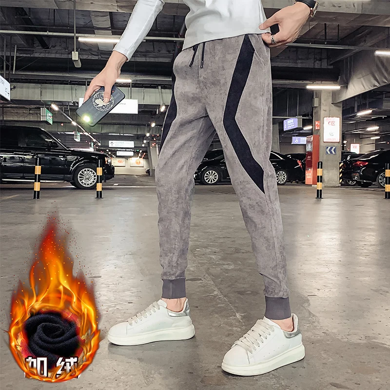 

2021 New Men Pants Fall/winter Corduroy Plush Thick Warm Long Pants High Waist Casual Loose Harem Pantalones Ordinary/ Brushed