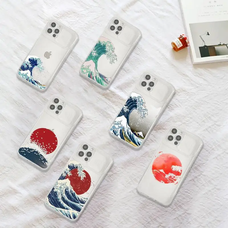 

Wave Art Japanese Green Illust Phone Case Transparent for iPhone 7 8 11 12 se 2020 mini pro X XS XR MAX Plus