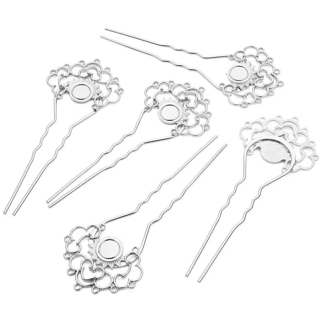 

5pcs Copper U Hair Pins Antiquity Hair Clips Vintage Hairpin Round Base 10mm Hairpin Cabochon Cameo For DIY Headwear Making