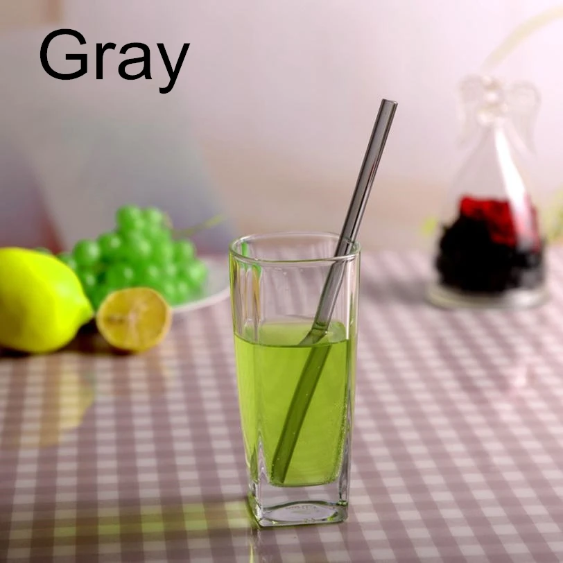 100pcs gray 100 шт многоразовые и термостойкие экологические стеклянные соломинки для питьевой воды с кисточкой для свадьбы, дня рождения - Цвет: 100pcs gray