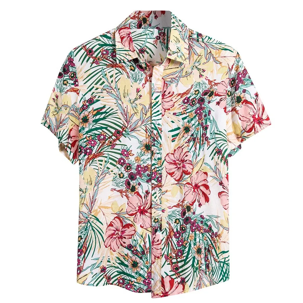 Мужская Этническая футболка из хлопка и льна с принтом короткими рукавами