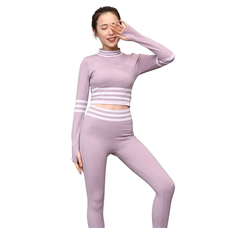 

The new autumn and winter lady clothing women's fitness suit tight long sleeve high waist hip slim striped pants