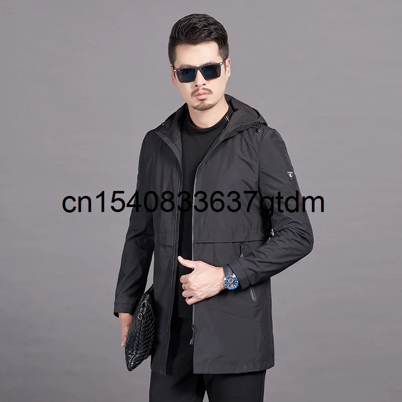 

Сезон весна-осень; Мужская ветровка размера плюс, средняя длина, пальто с капюшоном толстые свободные тонкая куртка для мужчин и женщин сред...