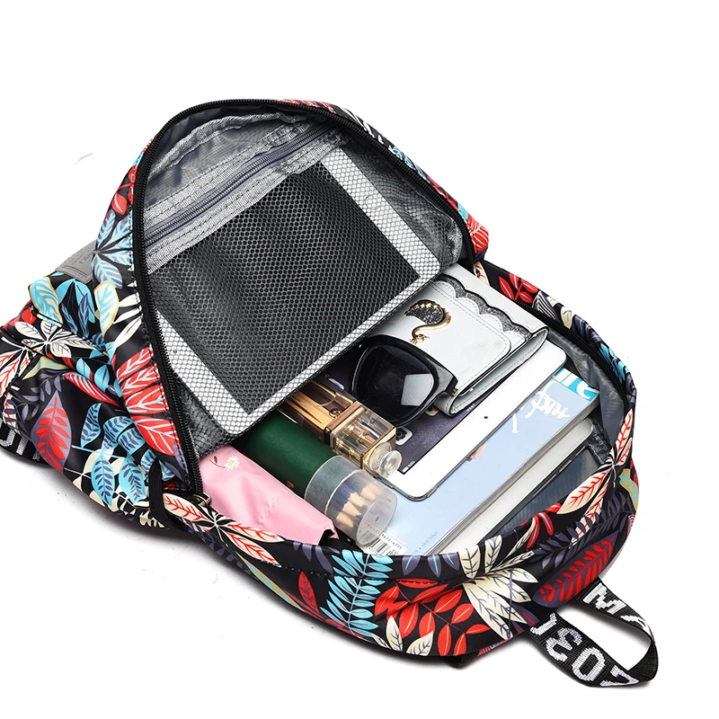 

Floral Backpack Rural style Waterproof Nylon School Bag for Teenage Girls Large Capacity Leisure Or Travel Bag For Women