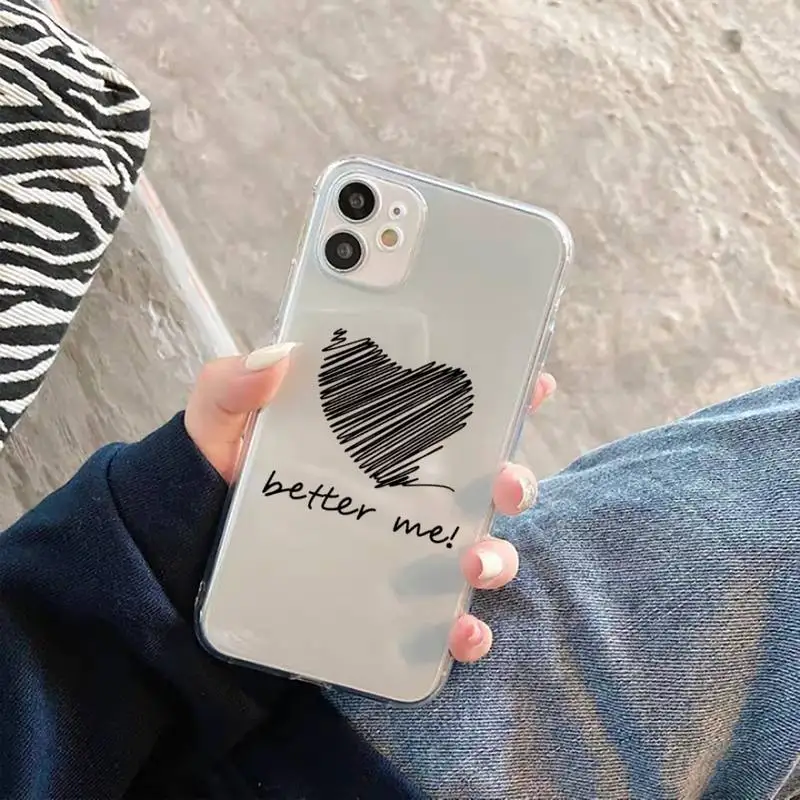 

Couples Cartoon Lovely Heart Painted Phone Case Transparent Clear for iPhone 11 12 mini pro XS MAX 7 8 6 6S Plus X 5S SE 2020 XR