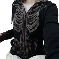 girls long sleeve hoodie spring autumn ladies leisure style skull skeleton printing zipper coat slim hooded sweatshirts