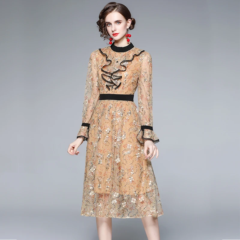 

ZUOMAN Women Autumn Luxury Embroidery Dress Festa High Quality Cocktail Party Robe Femme Runway Vintage Designer Lace Vestidos