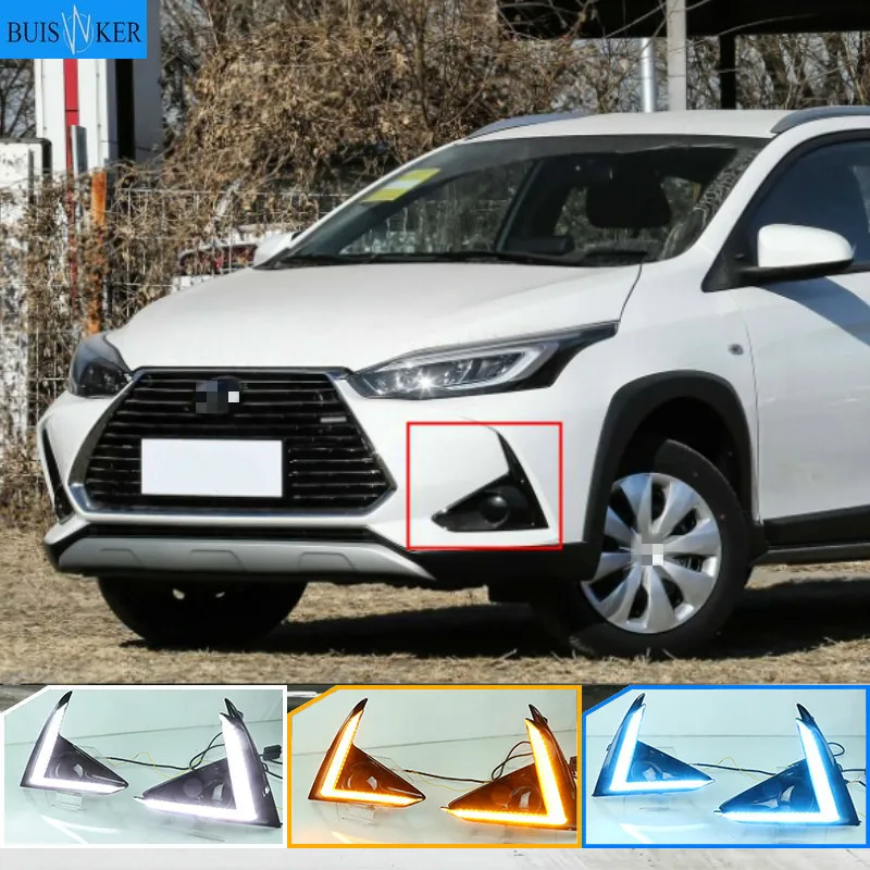 

1 пара DLR светодиодный ные Автомобильные дневные ходовые огни дневсветильник огни для вождения желтые поворотные Противотуманные фары для Toyota Yaris 2020