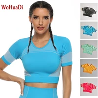 wohuadi seamless back digging short sleeve t shirt gym sports yoga women sexy crop top sportswear workout fitness clothes tight